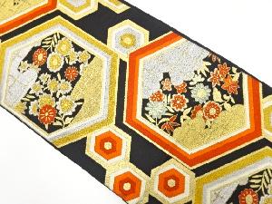 アンティーク　亀甲に花模様織り出し袋帯（着用可）